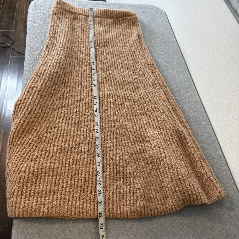 New Mango Rib Flare Beige Soft Midi Pull On Skirt Minimalist Women's Small - Picture 10 of 12